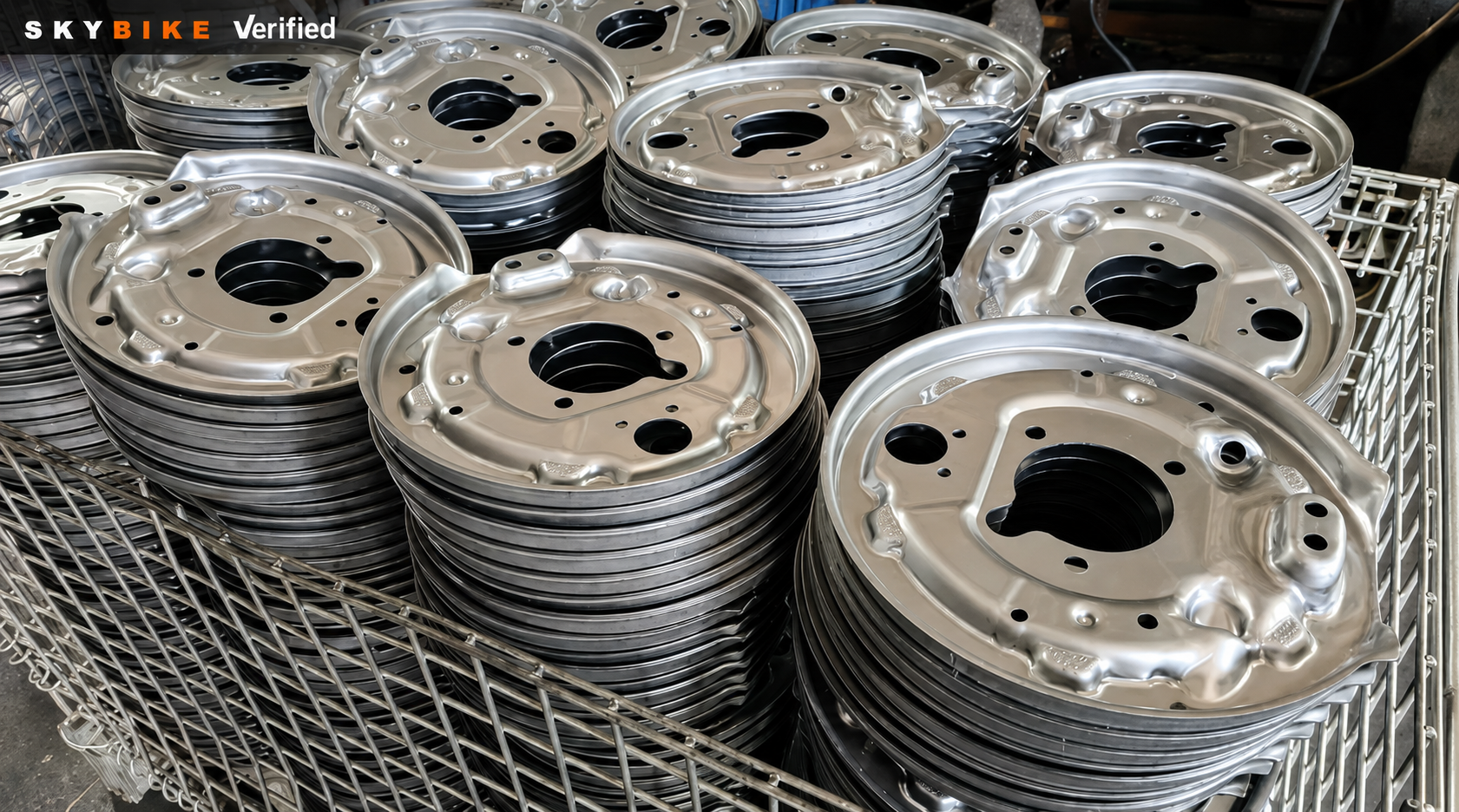Formed Skybike metal components prepared for inspection