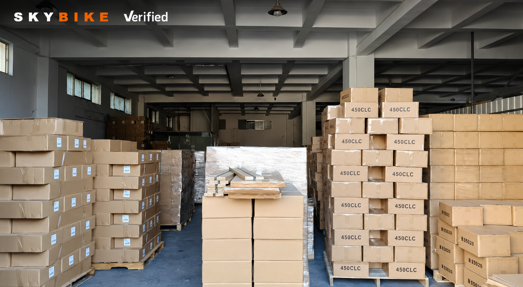 Skybike packaged inventory in the warehouse